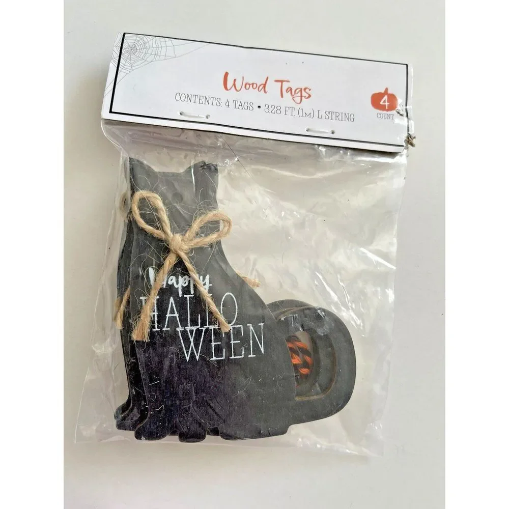 5 Target Bullseye & Celebrate! Wood Halloween Ornament Tags Cat Witch Candy Corn